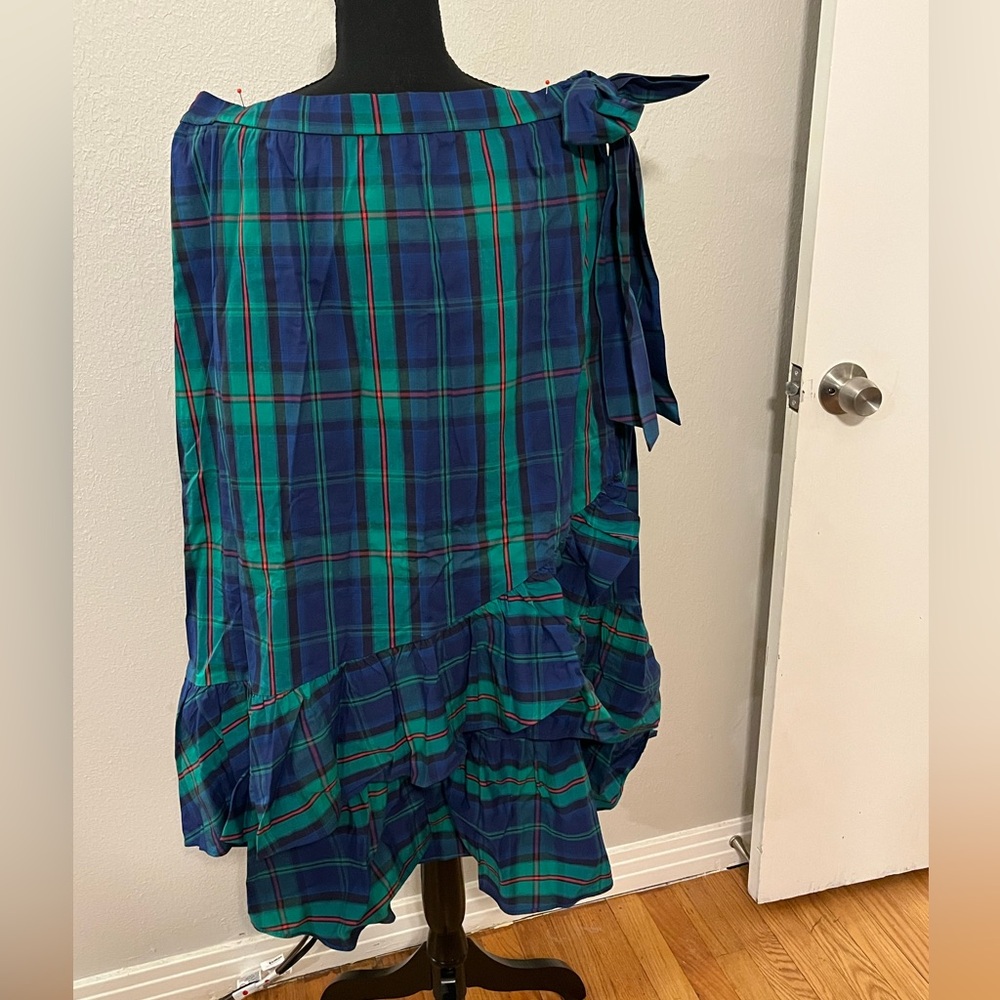 J. Crew Factory Asymmetrical Plaid Skirt in Blue and Green